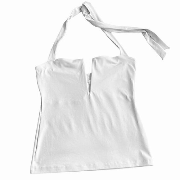 SUSANA MONACO Halter Top Sugar White V Wire Front Stretch M NEW - Picture 3 of 7